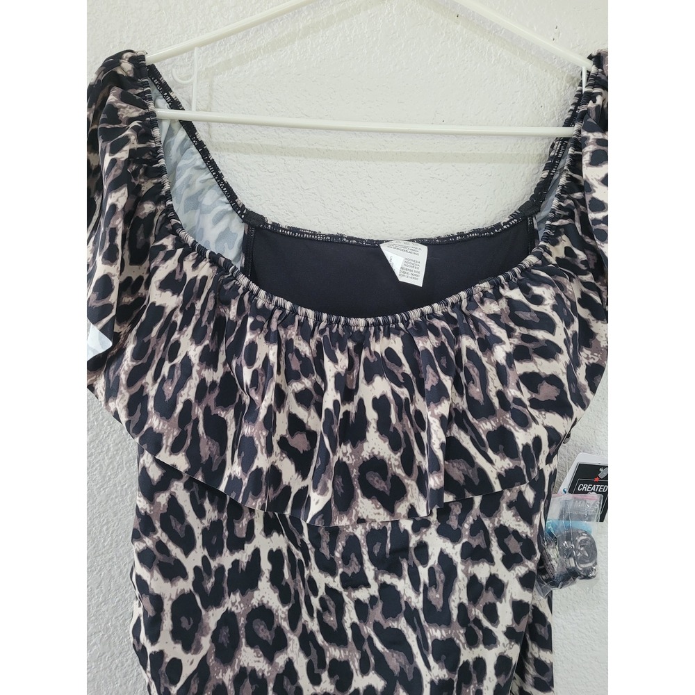 Swim Solutions Off Shoulder Leopard Print Ruffle‎ Swimsuit Black Multi 22W #18 - Picture 6 of 7